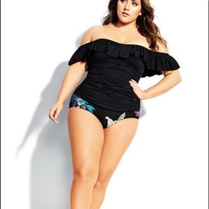 City Chick black ruffle tankini  top
